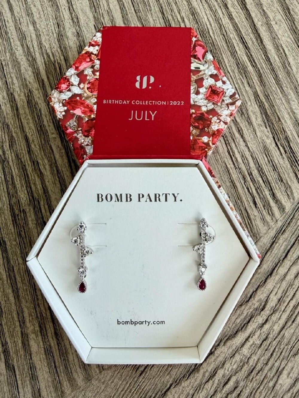 NIB Bomb Party "Drops of Glam" Earrings RBP5152 July Birthday Collection 2022